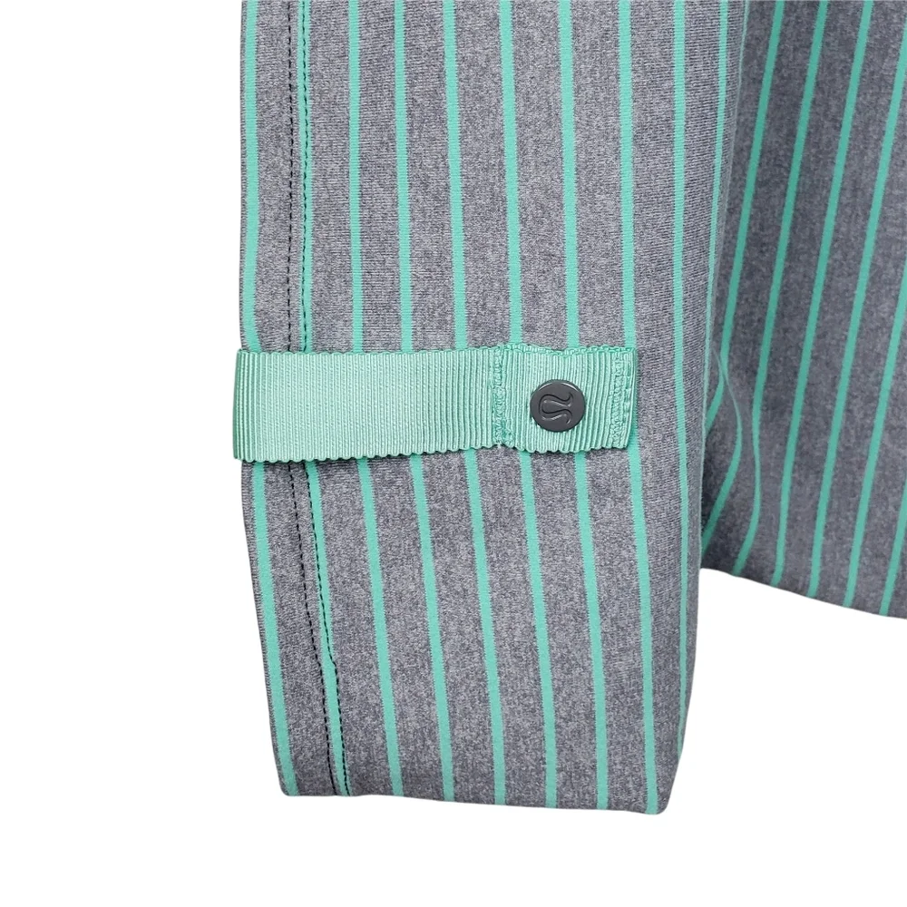 Lululemon Athletica Vinyasa Grey Mint Green Stripe Snap Button Scarf Size OS
